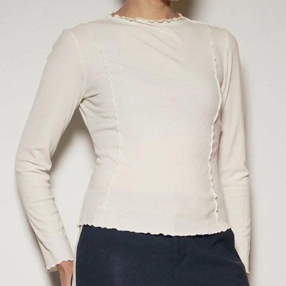 & Other Stories NWT Fitted Frill Edge Long Sleeve Top Off White XS