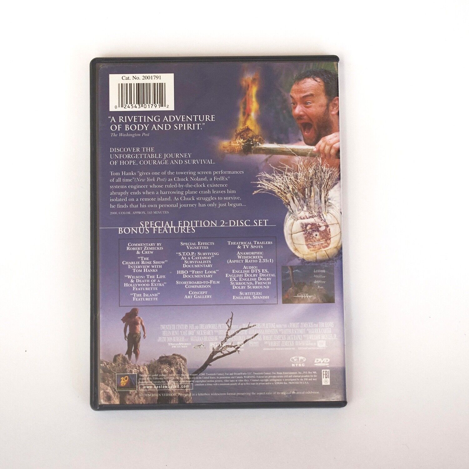 Cast Away DVD, 2001, 2-Disc Set, Special Edition) Tom Hanks Widescreen