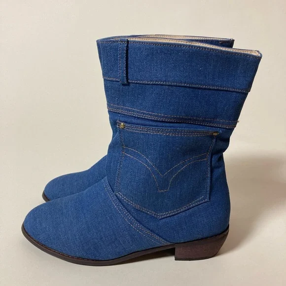 NW/OB 80s Style Denim ‘Jeans’ Booties with Real Pockets Size 9.5 / 40 EU