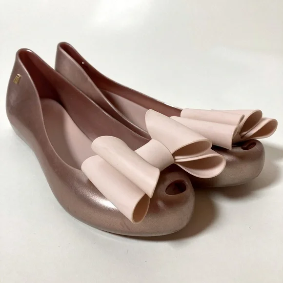 Melissa ‘Ultragirl Sweet IX’ Bow Flats Size 9 Rose Gold