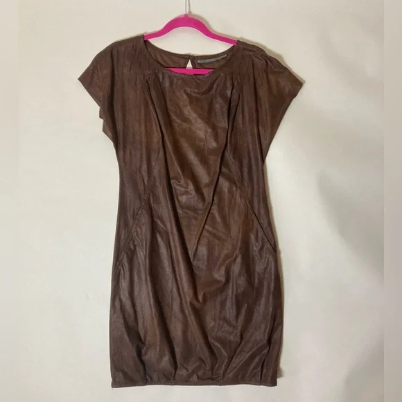 Zara Faux Suede brown Cocoon Mini Dress Size S in Very Good Condition